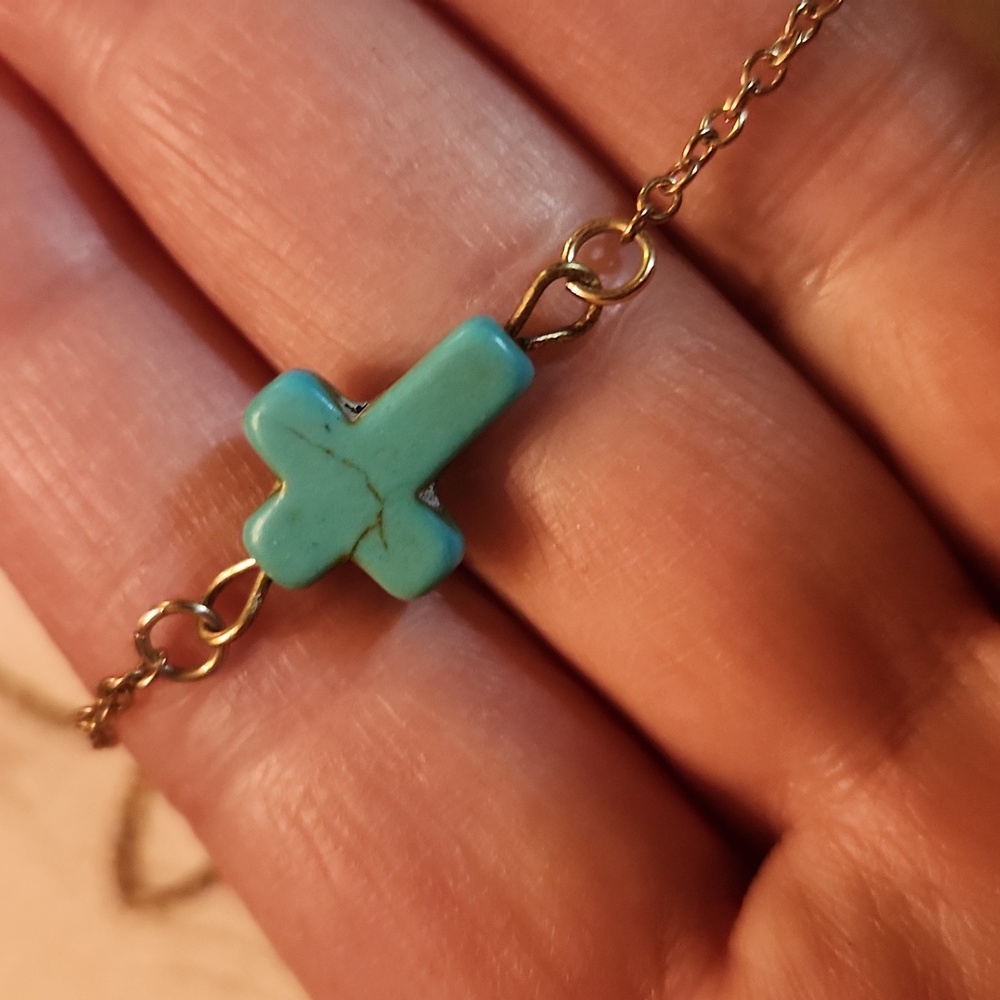Vintage turquoise cross D'Angelo earrings and choker with extender - Picture 4 of 5